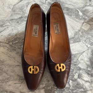 Vintage Celine Paris pumps brown with gold accent 38.5